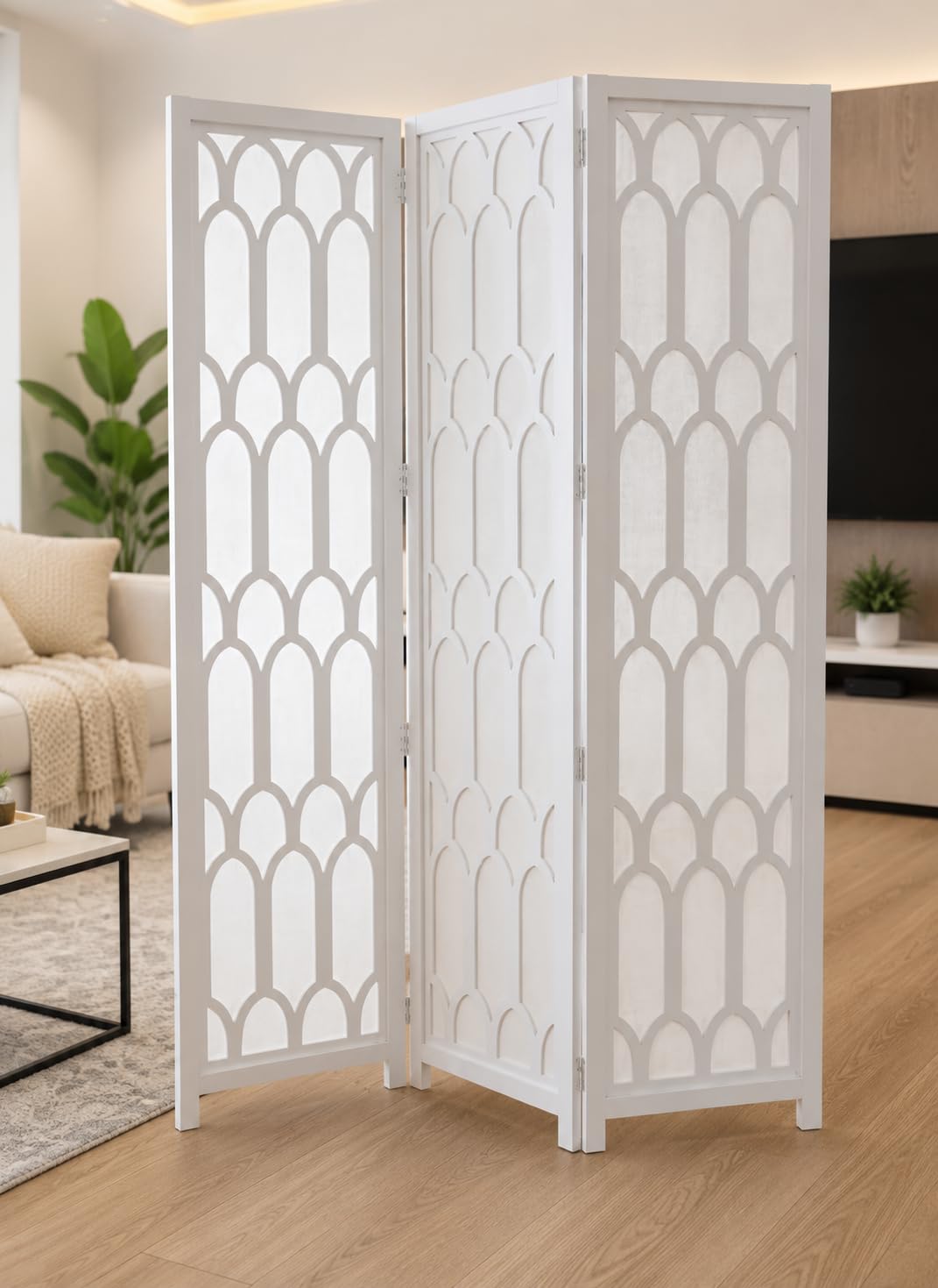 Wooden Divider Partition Versatile Natural Elegance: The Wooden Room Divide Privacy Screen Room Privacy Room Divider (6 Feet 3 Panel White Fiber)-image-41