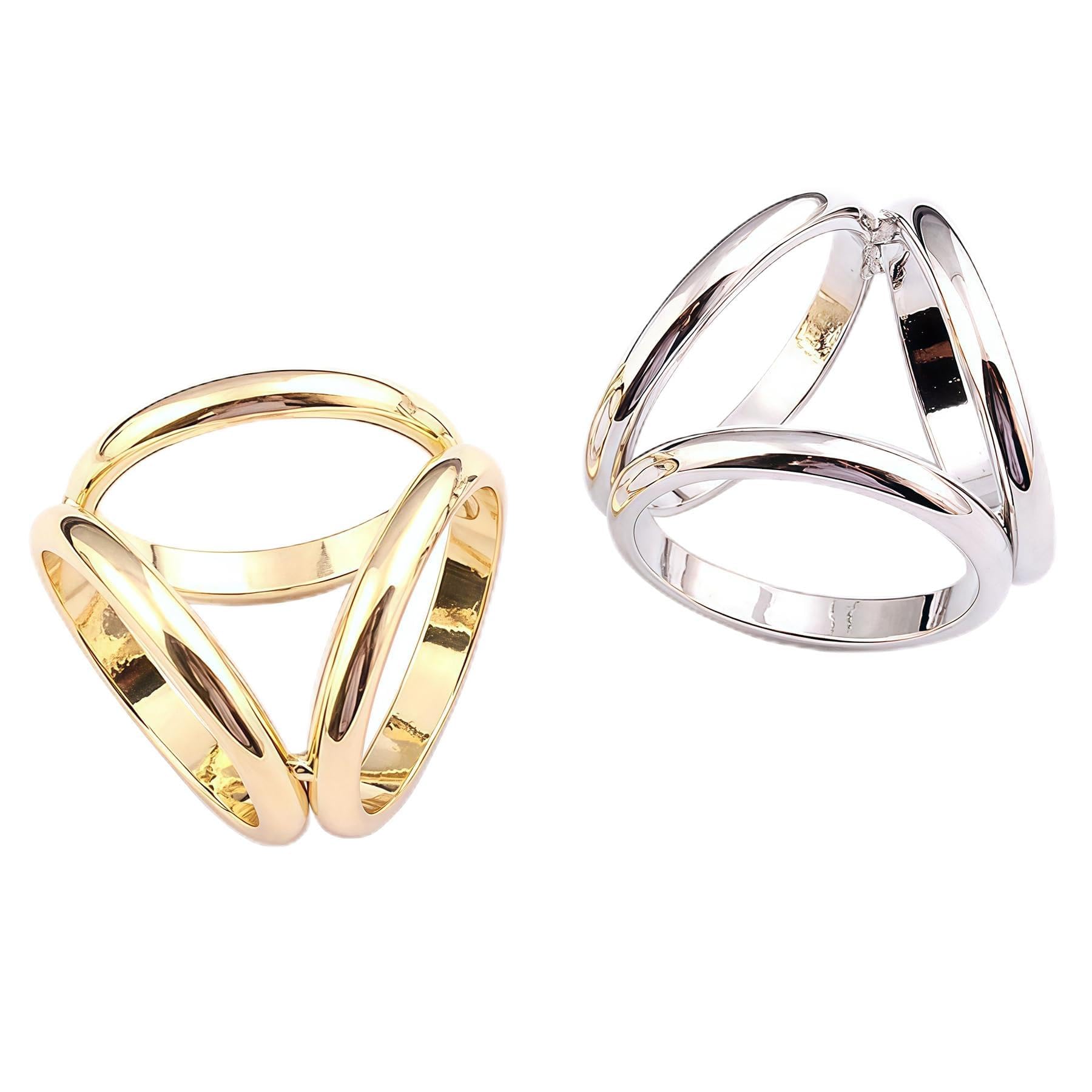 2PCS(Golden + Silver) Women Lady Girls Three Ring Fashion Scarf Ring Buckle Modern Simple Triple Slide Jewelry Silk Scarf Clasp Clips Clothing Wrap Holder
