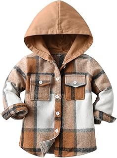 Amur Leopard Children's Transition Jacket Boys Children's Coat Girls Jacket Checked Shirt with Hood for Spring and Autumn