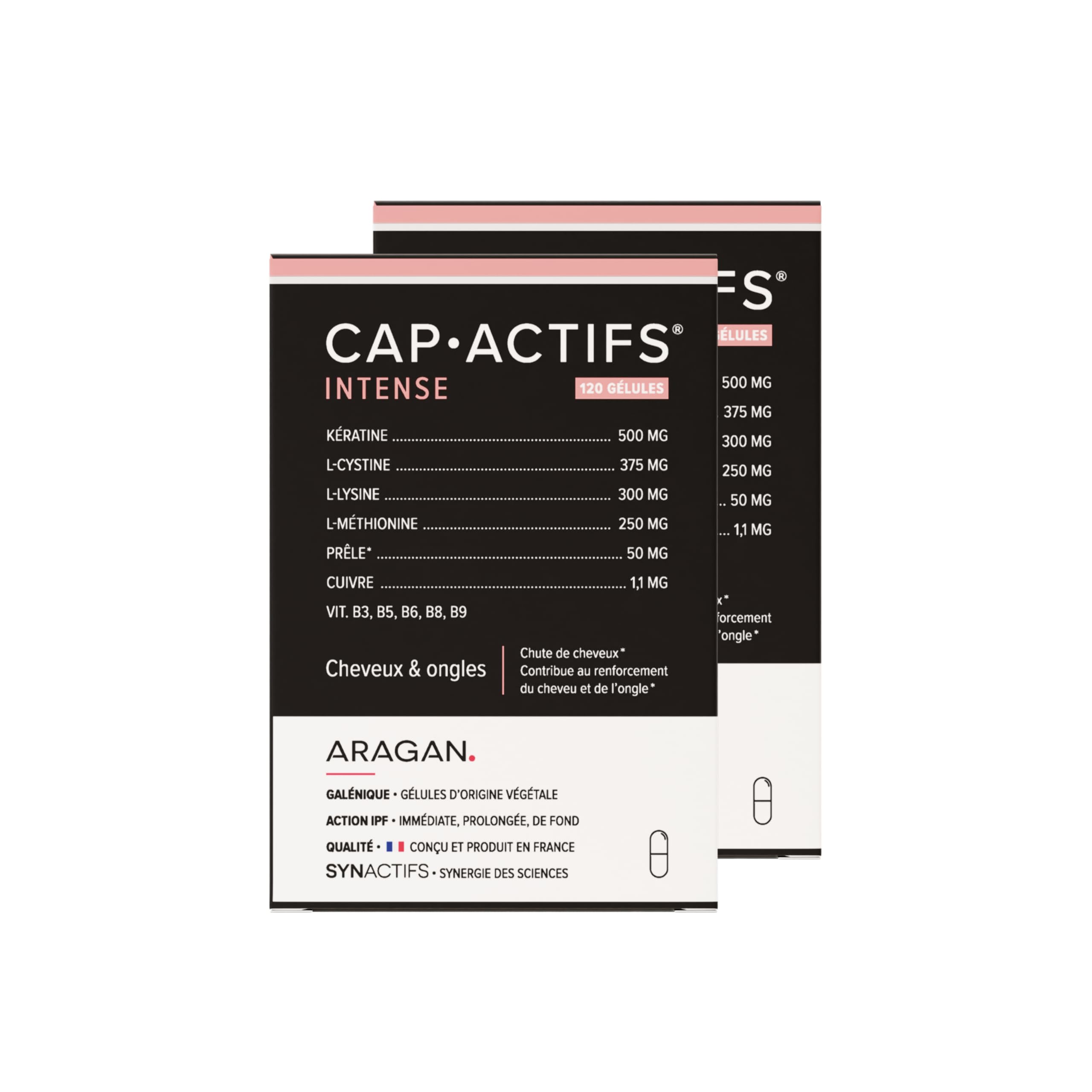 ARAGAN Synactifs Lot de 2 Capactifs - Complément Alimentaire Renforcement des Cheveux et des Ongles - Kératine, Cuivre, Zinc et Vitamines - 240 gélules - 2 mois de prise en 2 phases Fabriqué en France