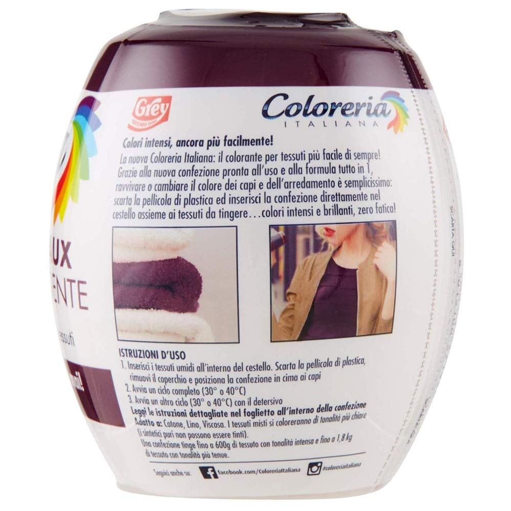 Coloreria Italiana Colorante Tessuti e Vestiti en Lavatrice, Burdeos, Tinte textil y para ropa para la lavadora, color burdeos envolvente 350 g + llavero Beni Culinari gratis