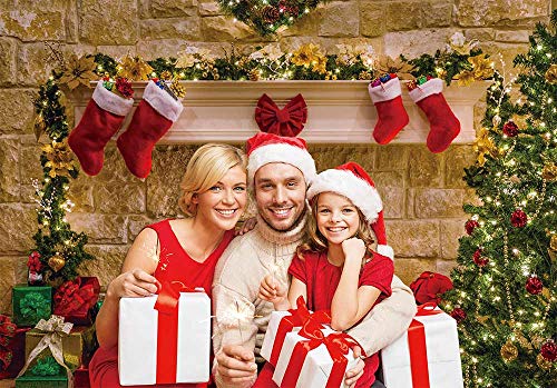 Funnytree 7X5Ft Durable Christmas Fireplace Backdrop No Wrinkles Fabric Interior Vintage Xmas Tree Stockings Photography Background Portrait Photobooth Party Banner Decorations Photo Studio Props #TOP3