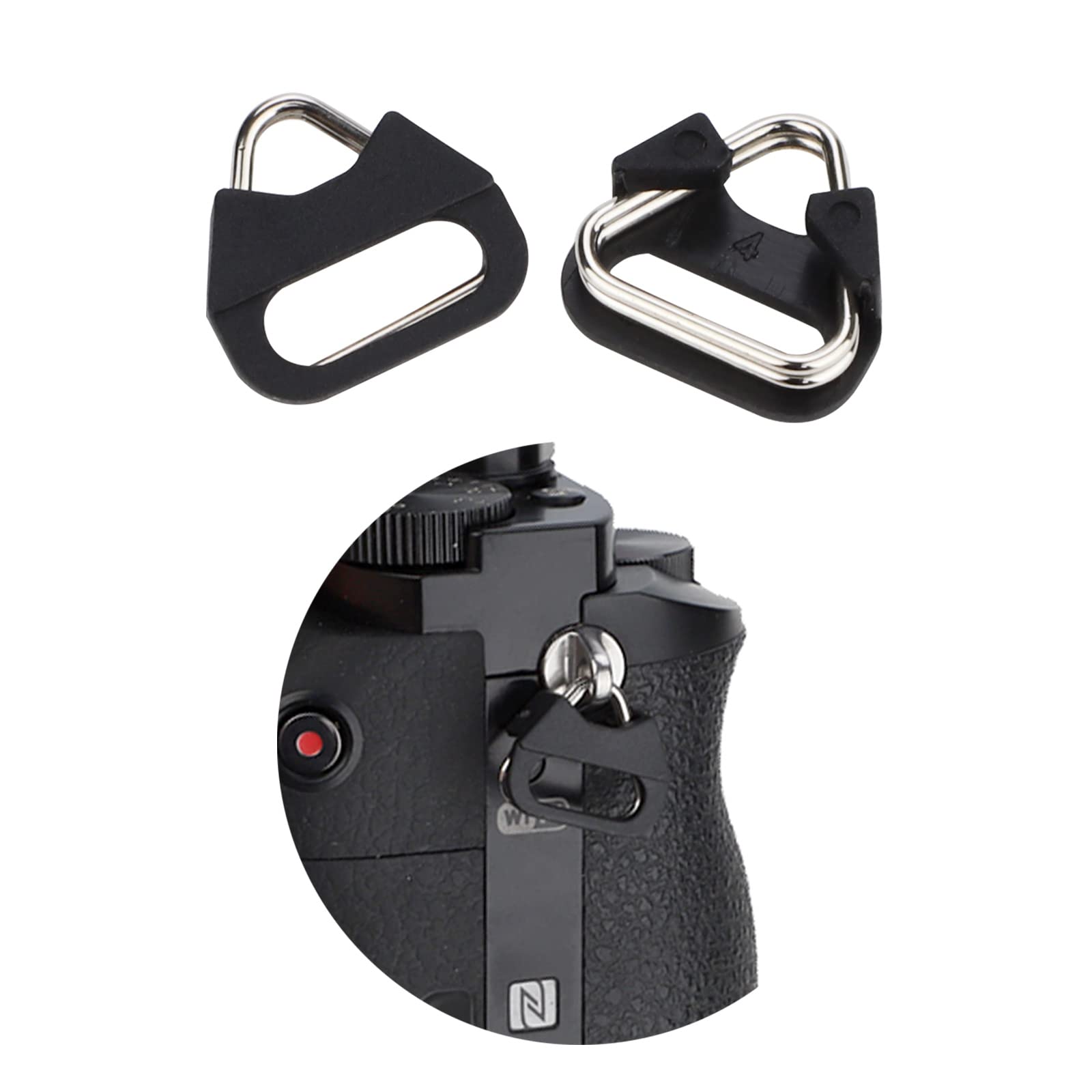 Leftfoto 4 pièces Anneau de sangle d'appareil photo en acier inoxydable triangulaire avec capuchon en plastique pour sangle d'épaule d'appareil photo Noir