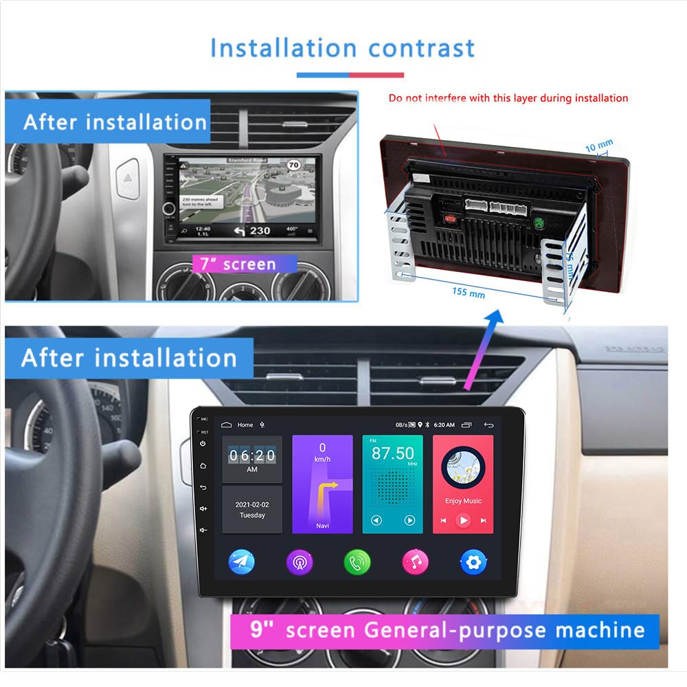Podofo Android Autoradio 2 Din con Navigazione GPS, Bluetooth, 24 Desktop a Tema, Autoradio da 9 Pollici con Schermo con WiFi, FM/RDS, Collegamento Speculare, Telecamera per la Retromarcia (2+32G)