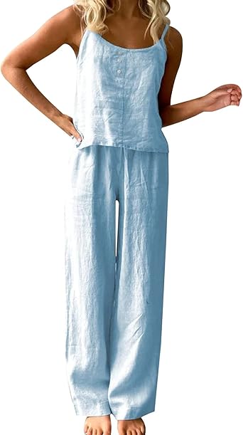 Combinaison De Jogging En Velours Pour Femme Pyjamas Fins Sans Manches Ensemble Ample Mode Coton Et Lin Vêtements D'intérieur Femmes Tenue De Soirée