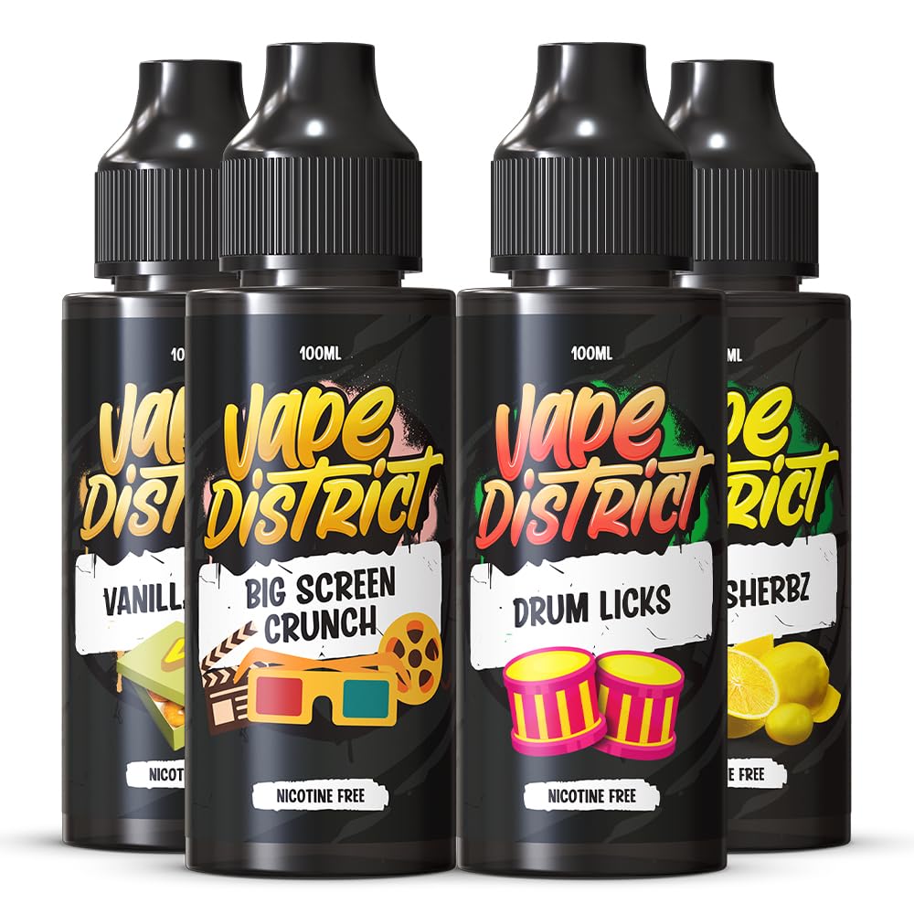 Vape District Vape Juice 4 x 100ml Vanilla + Big Screen Crunch + Drum Licks  + Lemon E Liquid 70VG/30PG Ecig Juice No Nicotine Cigarette Liquid Short  Fill: Amazon.co.uk: Electronics & Photo