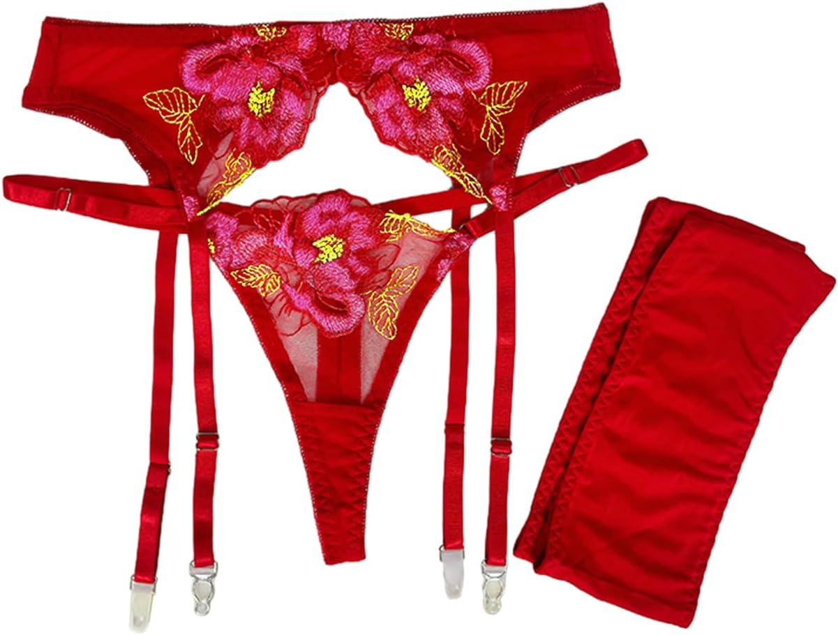 Lilosy Sexy Leaf Floral Embroidered Mesh Sheer Women Underwire Push Up Lingerie Set - Image 7