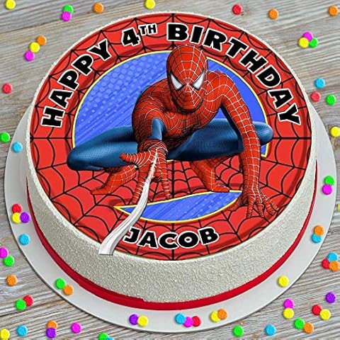 Spider-Man Happy Birthday Personalised 7.5 INCH Edible Icing Cake Topper Decoration B175G Cover