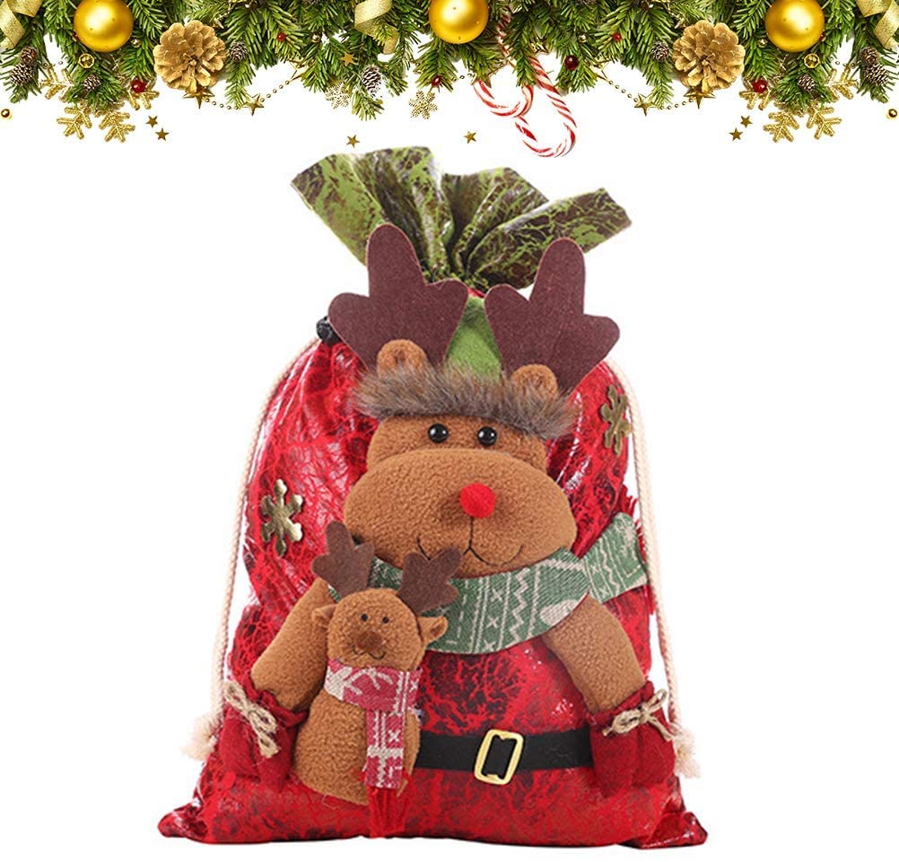 ADITAM Mignon Elk Cadeau Sac en Tissu Sac à Bonbons Enfants Sac à Cordon Pochette Cadeau réutilisable friandises Sac de Rangement 34 * 55 cm Double The Comfort