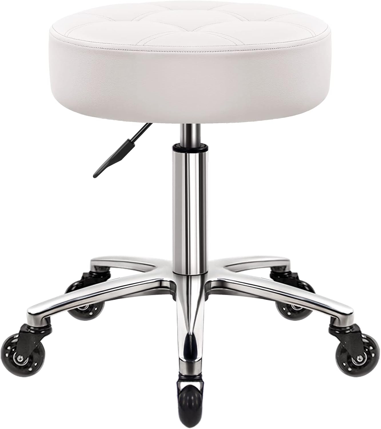 WKWKER Taburete giratorio hidráulico resistente con ruedas Taburete giratorio ajustable ergonómico de cuero grueso para cocina, laboratorio, oficina, salón, mensaje, taburete, color blanco