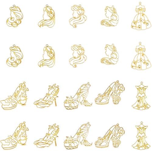 OLYCRAFT 20pcs Princess Theme Open Bezel Charms 10-Style Alloy Frame Pendants Color-Lasting Hollow Resin Frames with Loop for Resin Jewelry Making - Gold