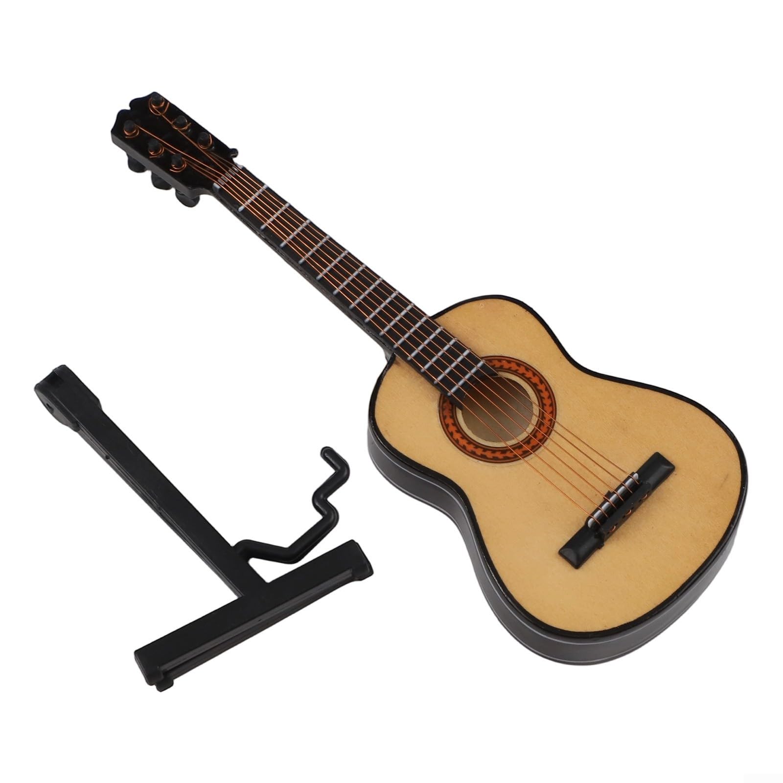 Réplique miniature de guitare classique en bois massif avec support pour bibliothèque, bureau ou meuble mural (bois)