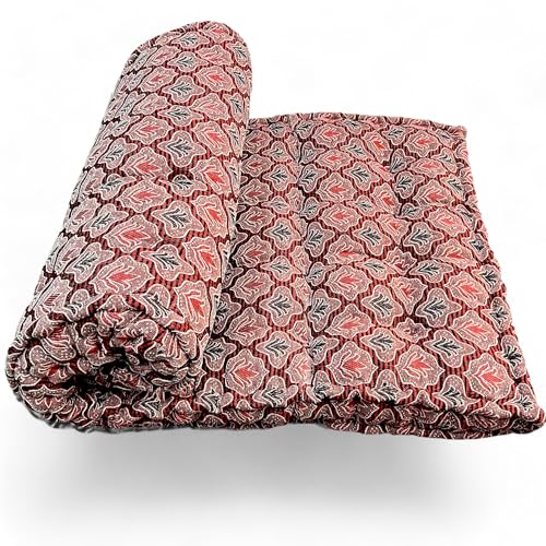 Image of Adim's Soft Cotton Box Quilt Mattress | Mattress Offers a Combination of Comfort, Durability and Style,Making it an Excellent Choice for a restful Night's Sleep (Red Jacquard Design, 84X72 X5 Inches)