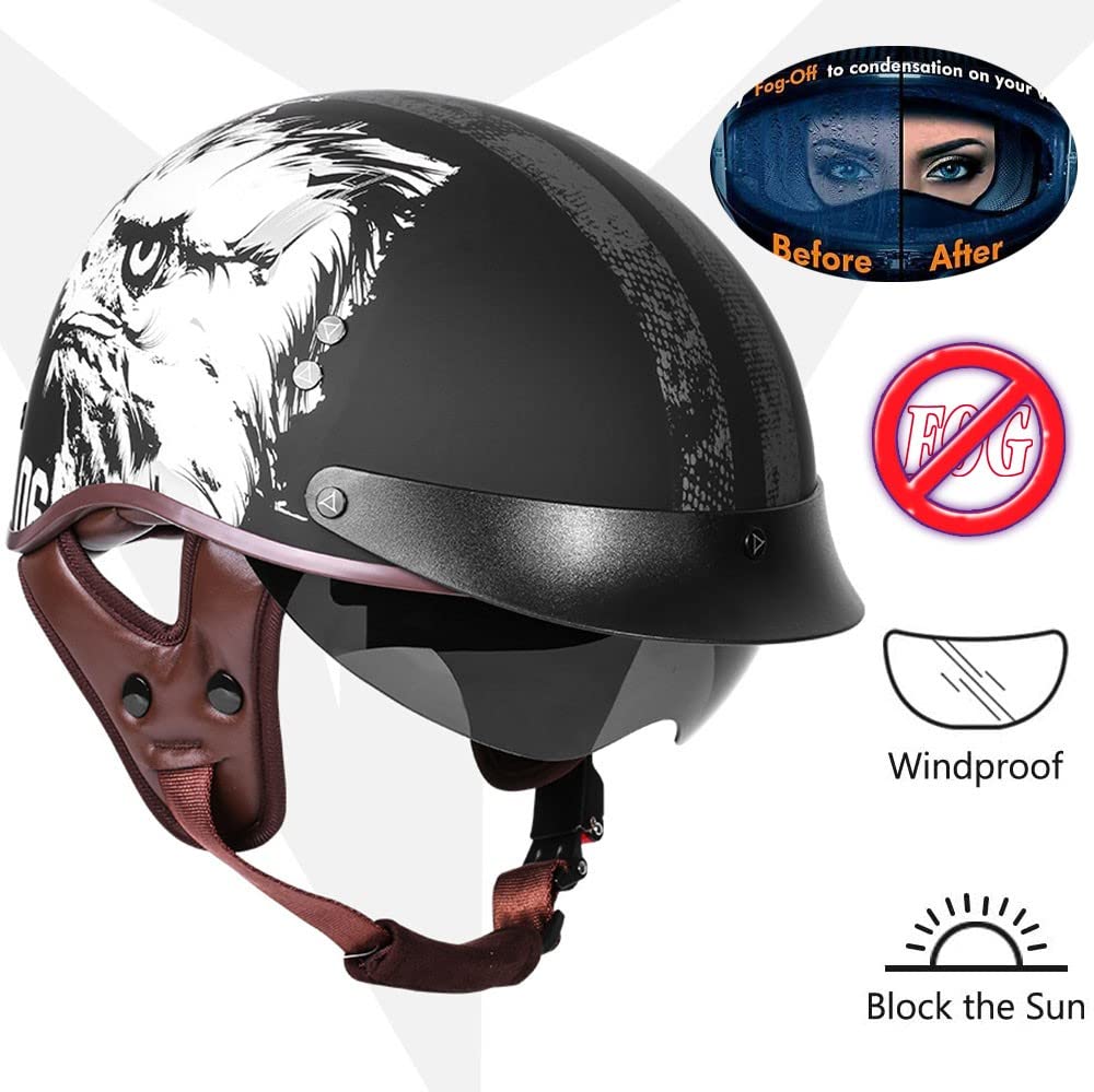 Casco Jet Vintage Demi Caschi Cromwell con Visiera UV Occhiali Motociclo Aperto Faccia Casco Jet Moto Scooter Omologato ECE 22-05 Visiera Parasole AntiGraffio 57-63cm
