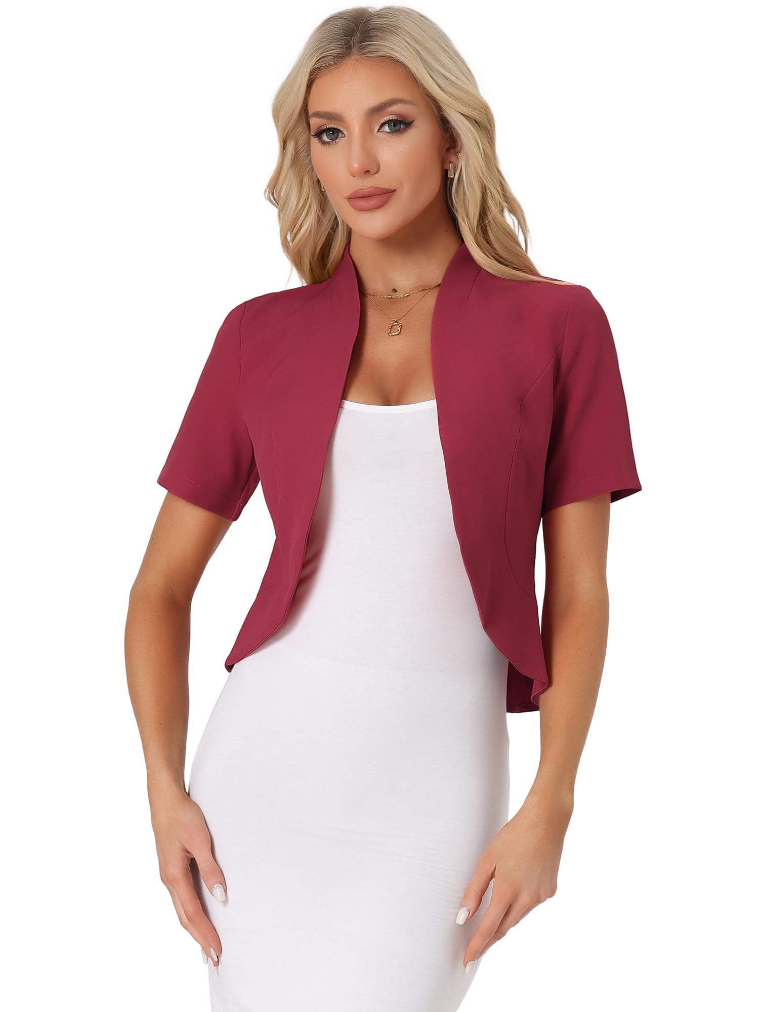 Allegra K Short Sleeve Blazers for Women's Business Casual Open Front Work Cropped Shrug Jacket