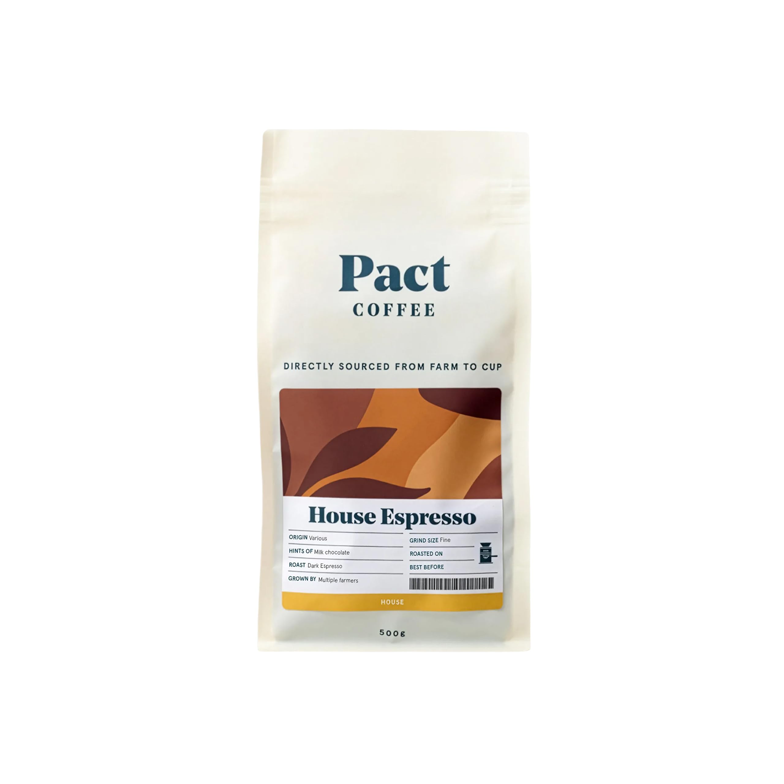 Pact House Espresso, 500g, Fine Grind, Dark Roast, Ethically Sourced, Freshly Roasted, Ground Coffee