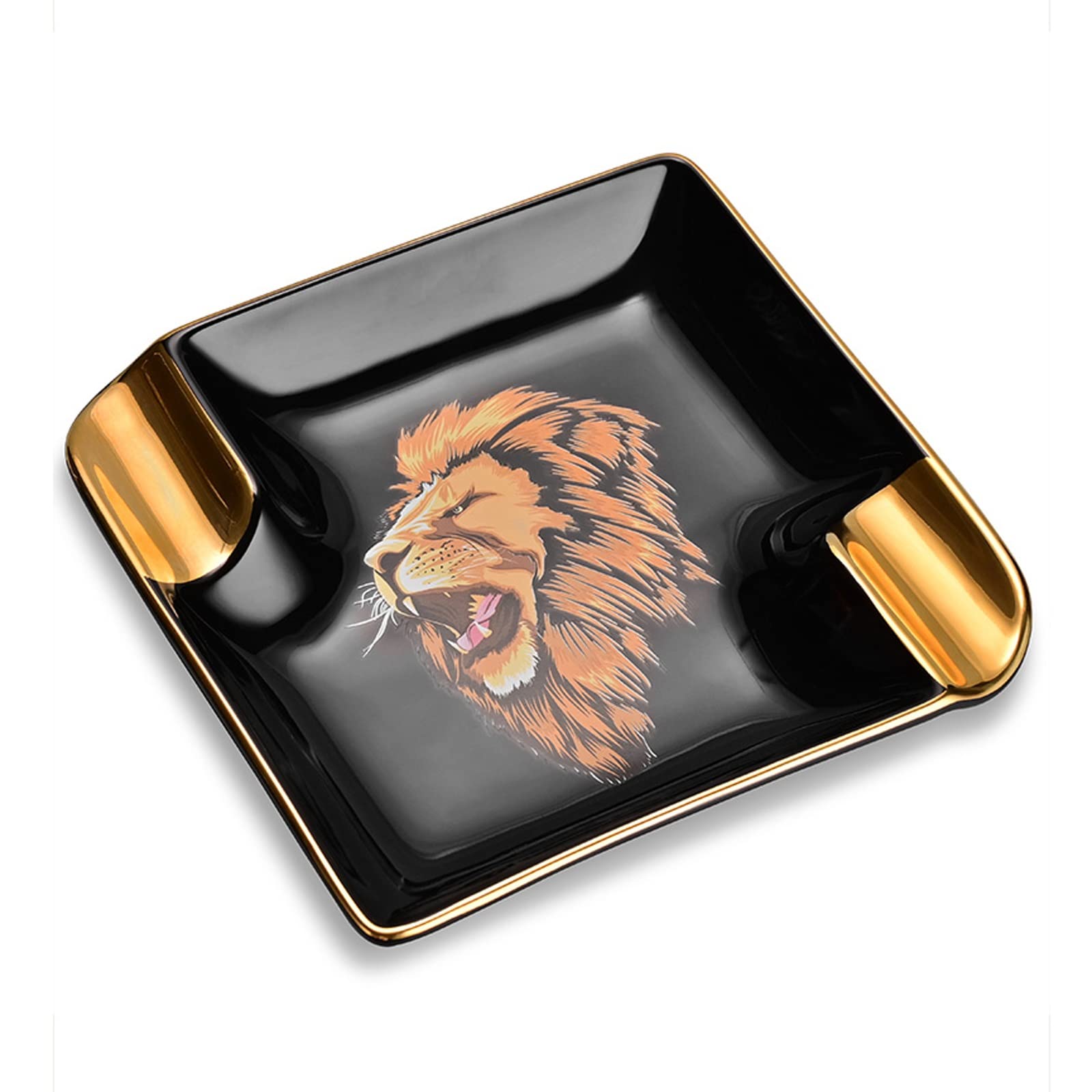Sdgeryeeg Black Ashtray， Luxury Cigar Creative Ceramic Ash Holder For Smokers, Desktop Smoking Tray For Home Office Decoration Ornament Gift(Black)