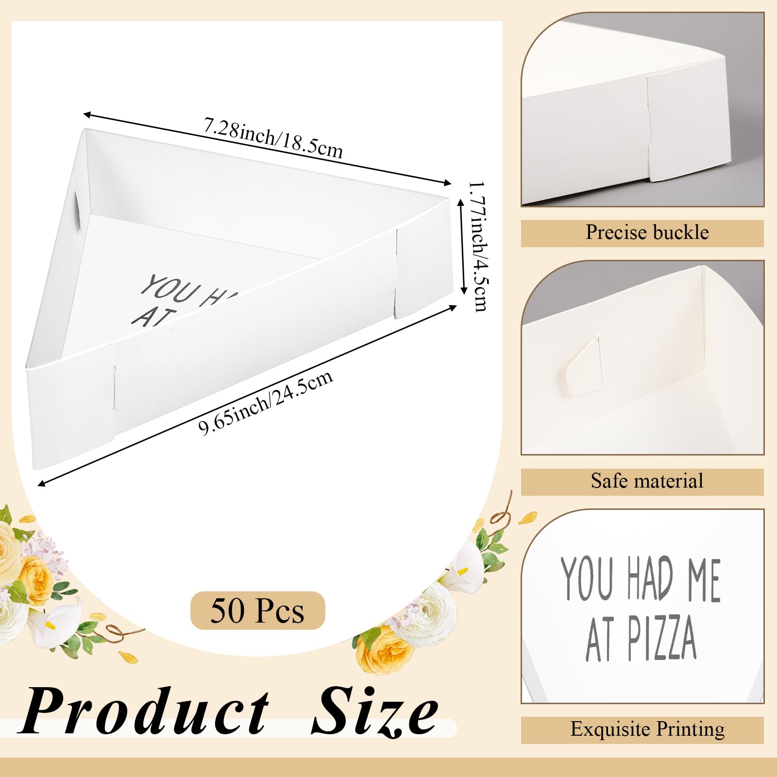 Tioncy 50 cajas de pizza a granel de 9.65 x 7.28 x 1.77 pulgadas, desechables, platos de cuña para pizza, bandeja triangular para boda, bandeja de cartón, soporte para cumpleaños, boda, despedida de