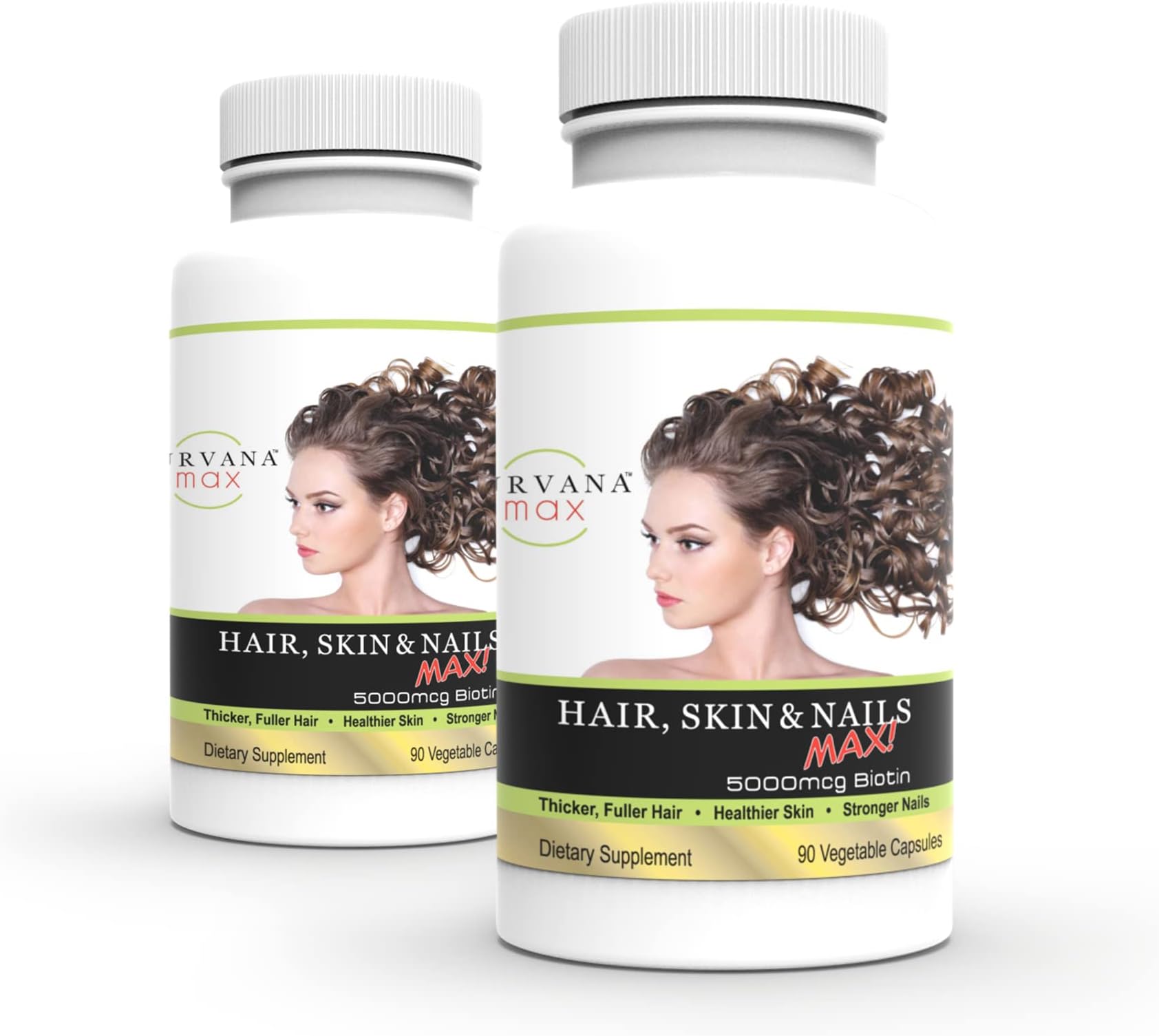 Purvana Max Hair, Skin, & Nails Vitamin Capsules, Double Strength Biotin 5000 MCG, Fo-Ti Root, VIT A & B, Folic Acidt (2 Pack)