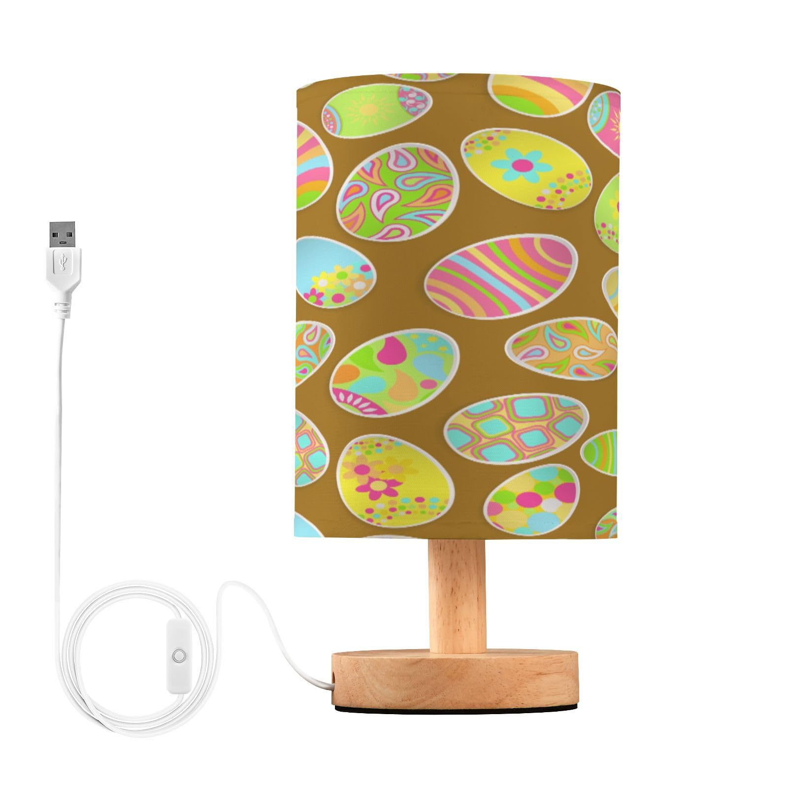 SDMKA Easter Eggs Pattern Bedside Table Lamp for Bedroom, Minimalist Nightstand Lamp with Round Fabric Shade for Living Room, Office, No Bulb Required