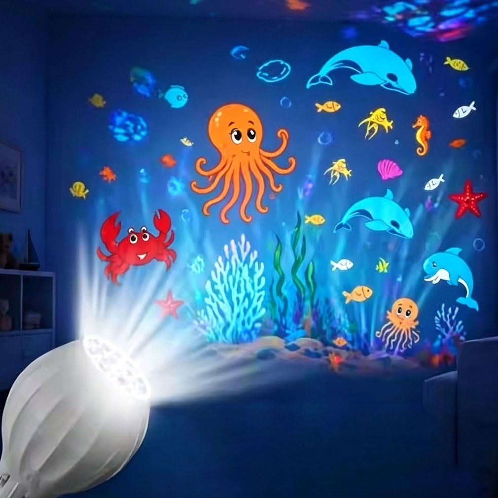 Rotating Christmas Projector Bulb E27 Plug and Play HD Festive Scenes Light, Christmas Projector Light with 16 Patterns Rotating Dynamic Projection, Colorful Rotating Dynamic Projection for Decor，C