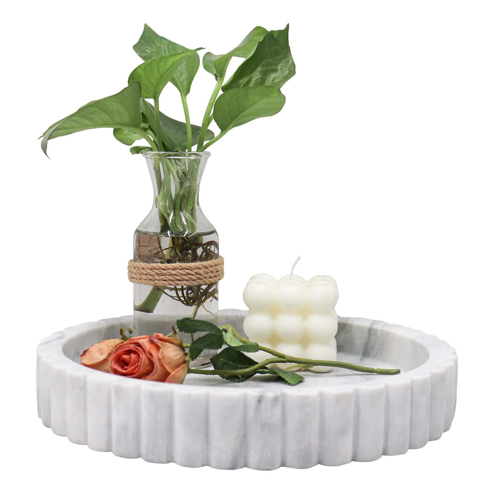 Bandeja redonda de mármol de 10 pulgadas, bandeja de servir de mármol sólido pesado de 6 libras, bandeja decorativa para el hogar,