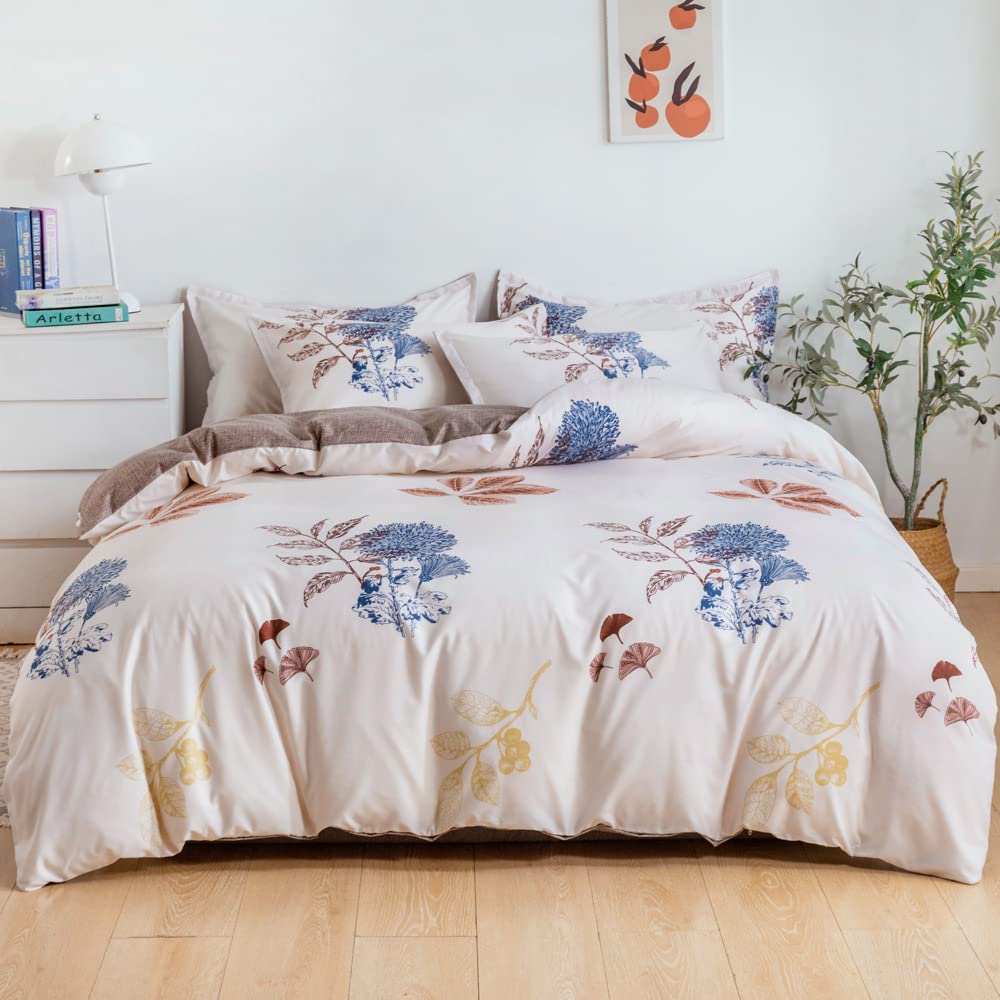 RISHAHOME6-Piece Double Size Duvet Cover Set Microfiber ALMOND 1 Duvet Cover - 200x230 cm, 1 Flat Sheet - 220x280 cm, 4 Pillow Cover - 48x74 cm Multicolour, Full