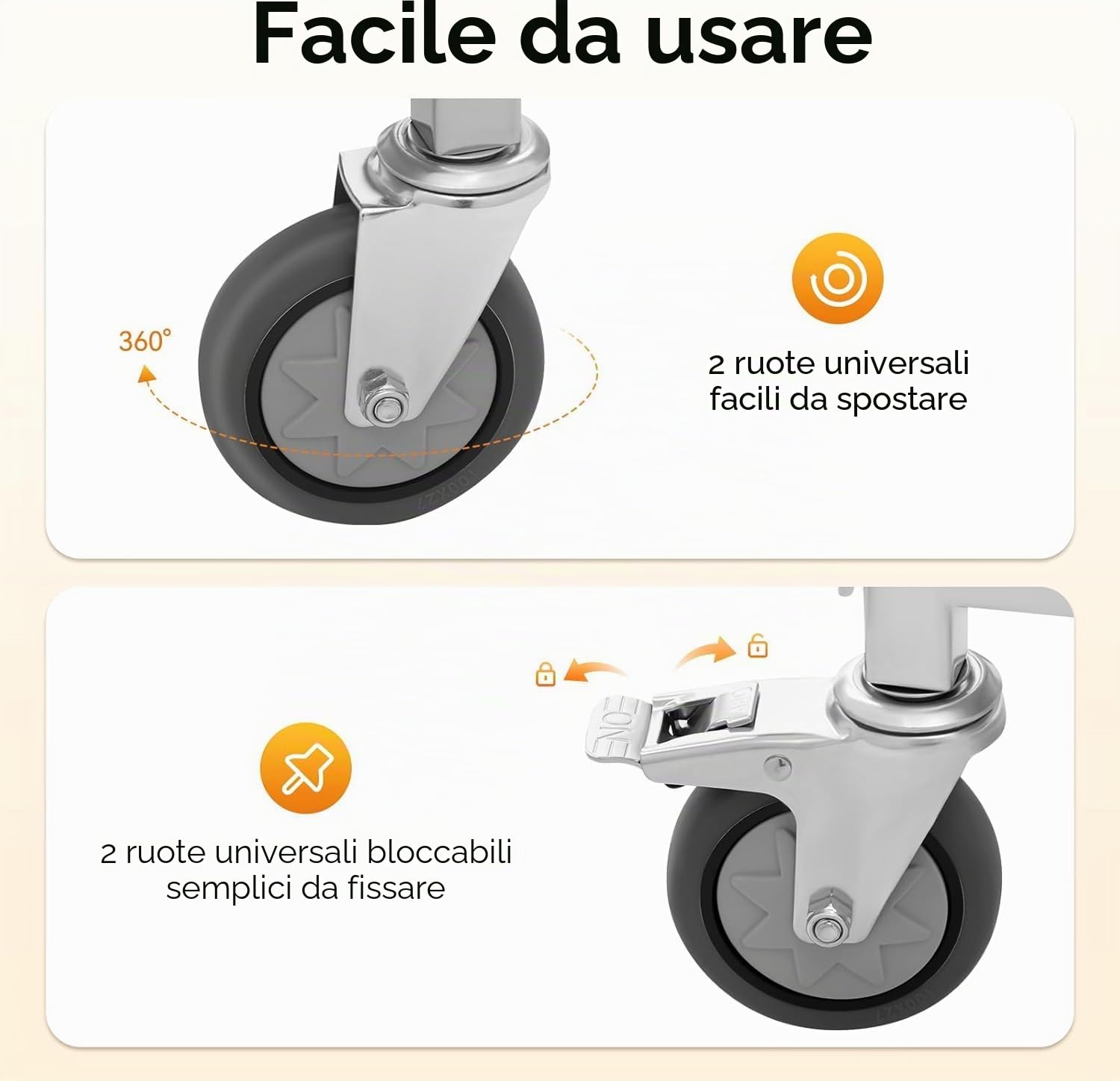Royal Catering Carrello da servizio professionale in acciaio inox | 3 ripiani + 4 ruote con freno di stazionamento | 75 × 40 × 83,5 cm carrello da cucina per gastronomia, hotel e catering