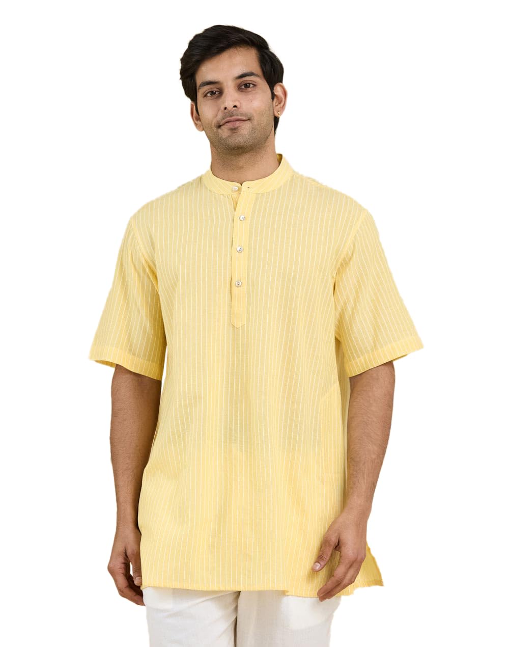 fabindia Yellow Cotton Dobby Short Kurta-picture-54