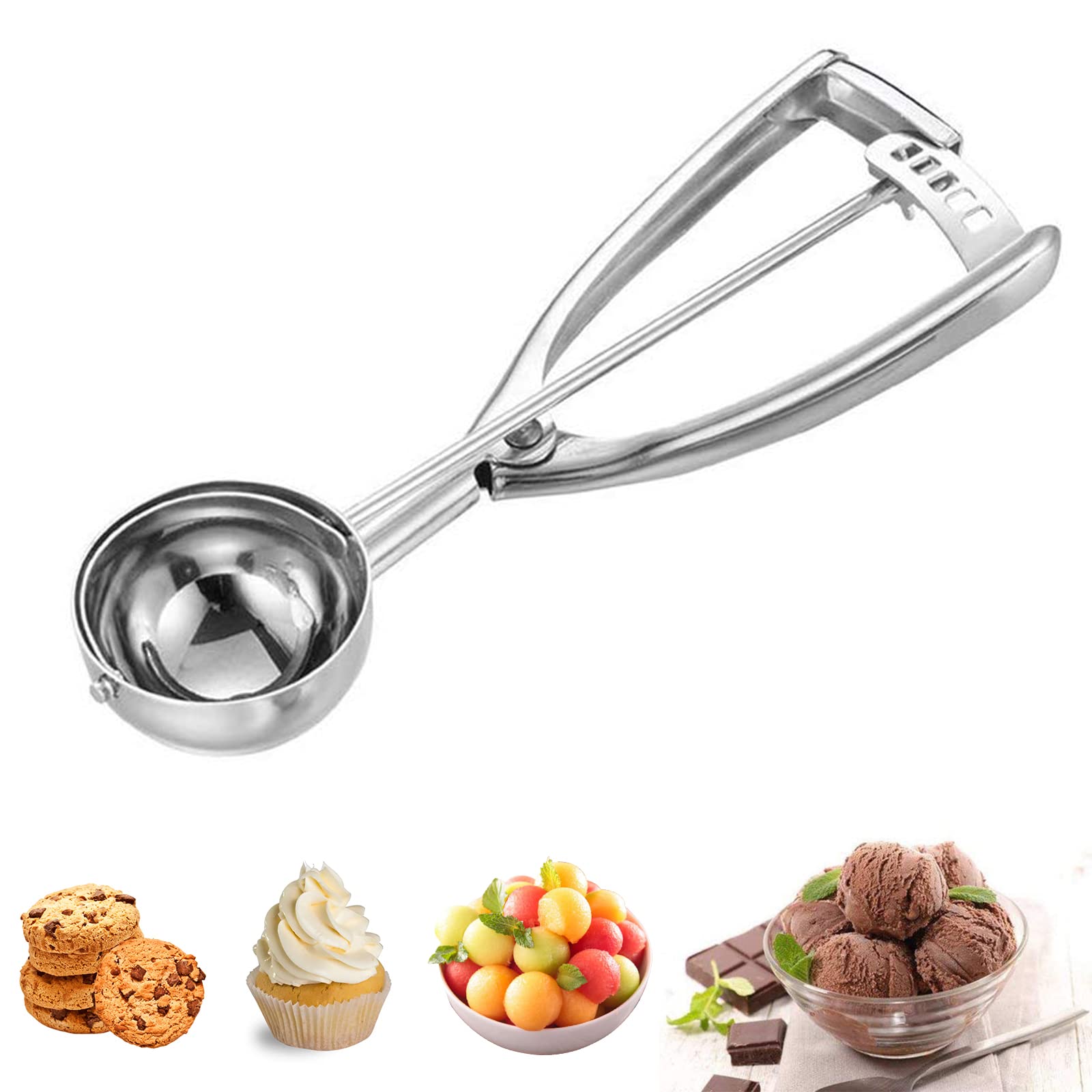 Cuchara para Helados, 5cm Cuchara de Helados con Gatillo 304 Cuchara de Helado de Acero Inoxidable Cuchara Disparador para Bolas de Helado para Helados, Frutas, puré de Alimentos