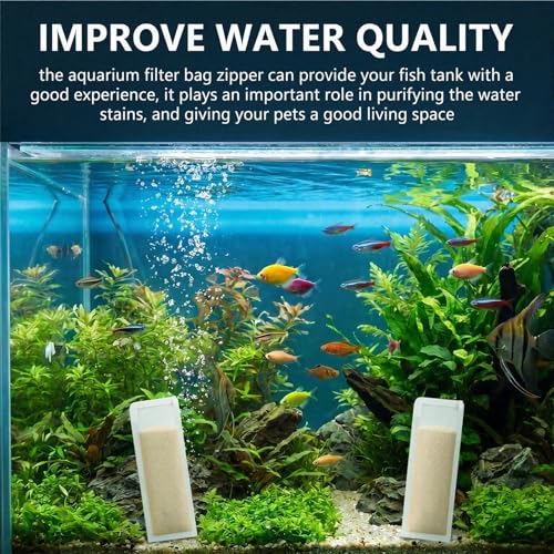Image of Geiserailie 4 Pcs Aquarium Filter Media Bags 150 Micrometer Fine Filter Bags Mesh Reusable with Zipper for Activated Carbon Resins (3.1 x 7.9 Inch)