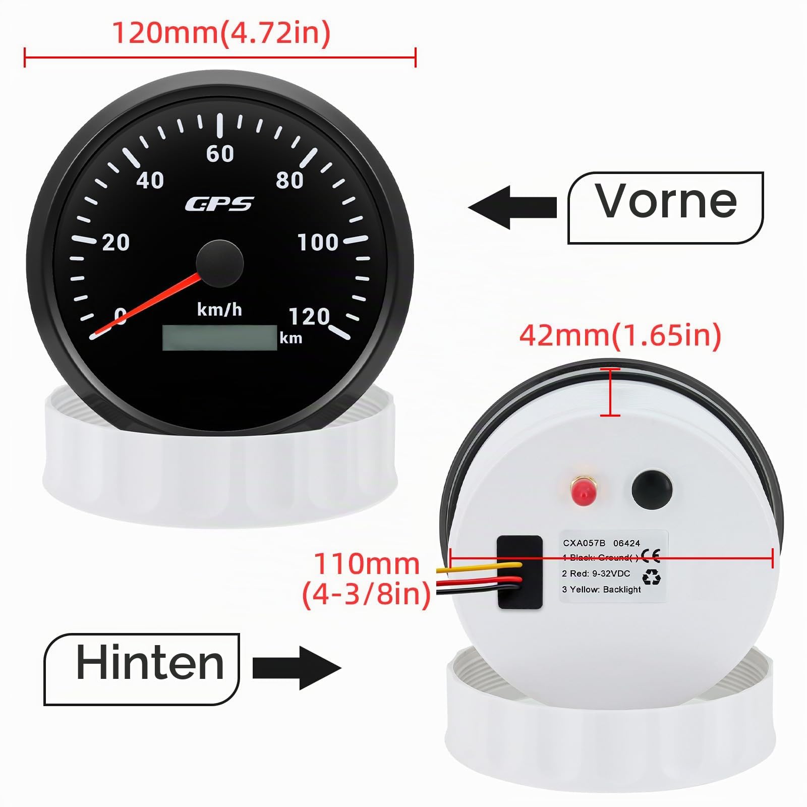 110mm Geschwindigkeitsmesser GPS Tacho Kilometerzähler 0-120Km/H Wasserdichter IP67 7-Farben Tachometer Messgerät für Auto Boot Yacht 12V/24V