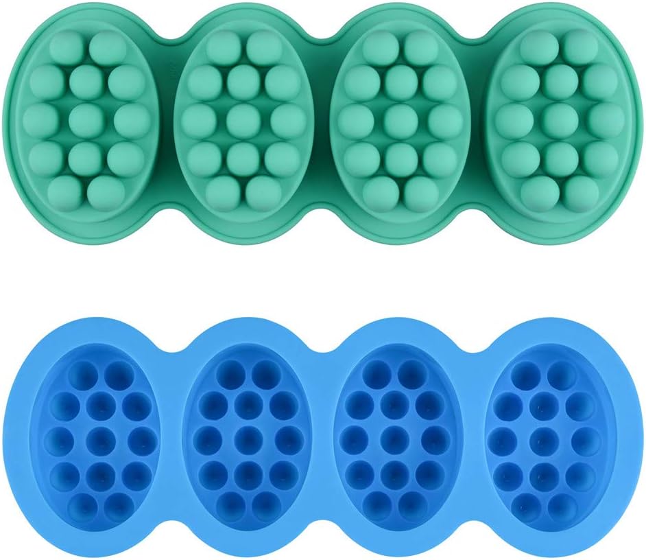 SJ Massage Soap Mold - 2 Pcs, 4 Cavities Silicone Soap Mold for Soap Making, Handmade Hair Brush Shampoo Bar Molds, Food Grade BPA Free(Blue and Green)
