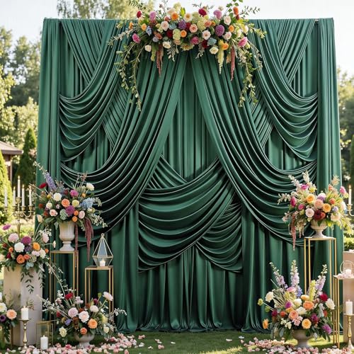 Image of 30ftx12ft Hunter Green Backdrop Curtains for Parties, Wrinkle Free Polyester Hunter Green Photo Backdrop Drapes 6 Panels 12 ft Long Back Drop Cloth for Wedding Birthday Photography Background Party
