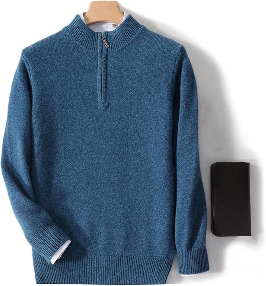 Mens Winter Thickened Half High Neck Sweater Zipper Pullover Merino Knit Shirt Warm Comfortable Top