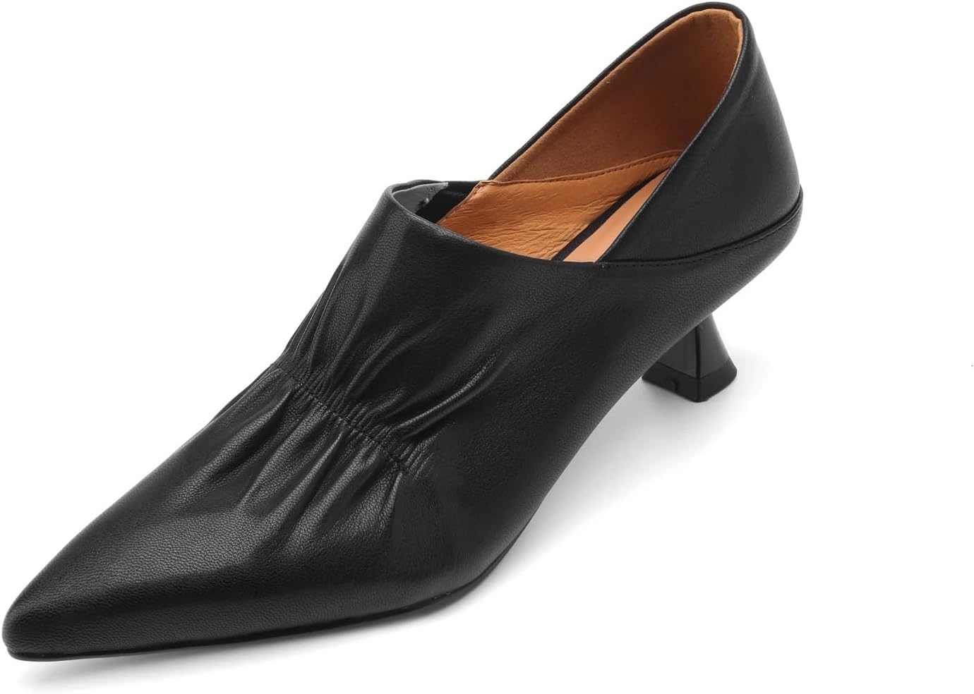 TinaCus Genuine Leather Women's Pointed Toe Kitten Heels Handmade Slip On Pumps Shoes