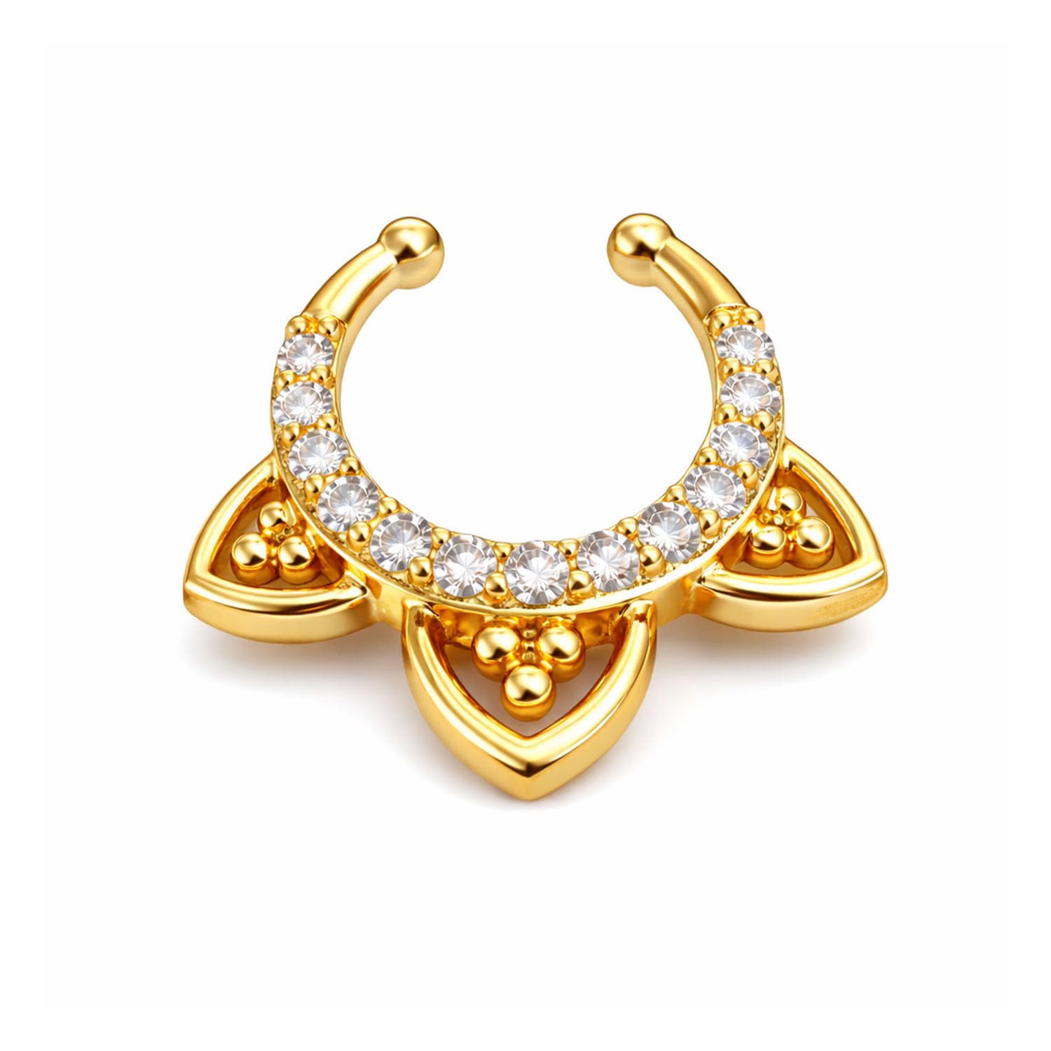 vama FASHIONS 18K Gold Plated Anti Tarnish AD Stone Without Piercing Clip On Septum Nose Ring Horsehole Shape Nosepin Lightweight Fake Hoop Nosering for Women & Girls-picture-12