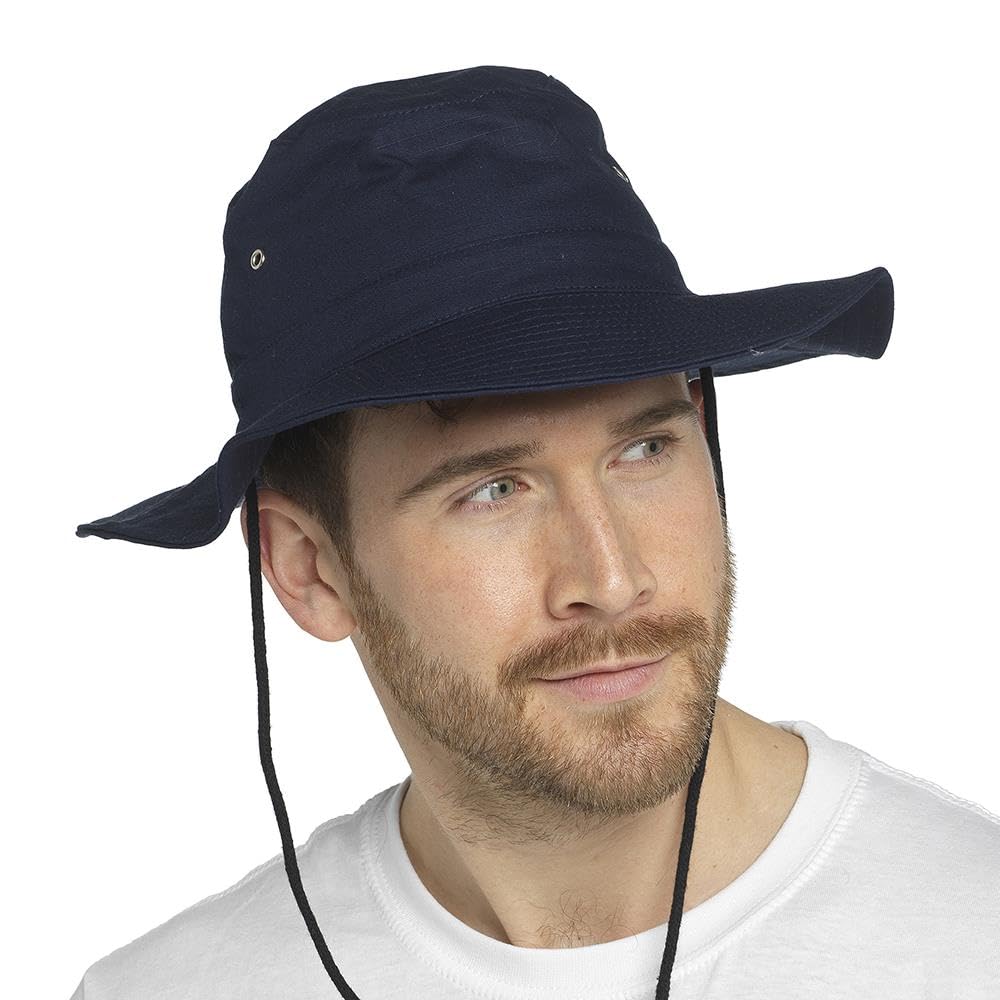 A2z Men's Navy Blue Sun Hats Safari Uv Protection Wide Brim Summer Hat Cotton Breathable For Fisherman, Hiking, Boonie - Safari Hats Az4815 Navy M/L