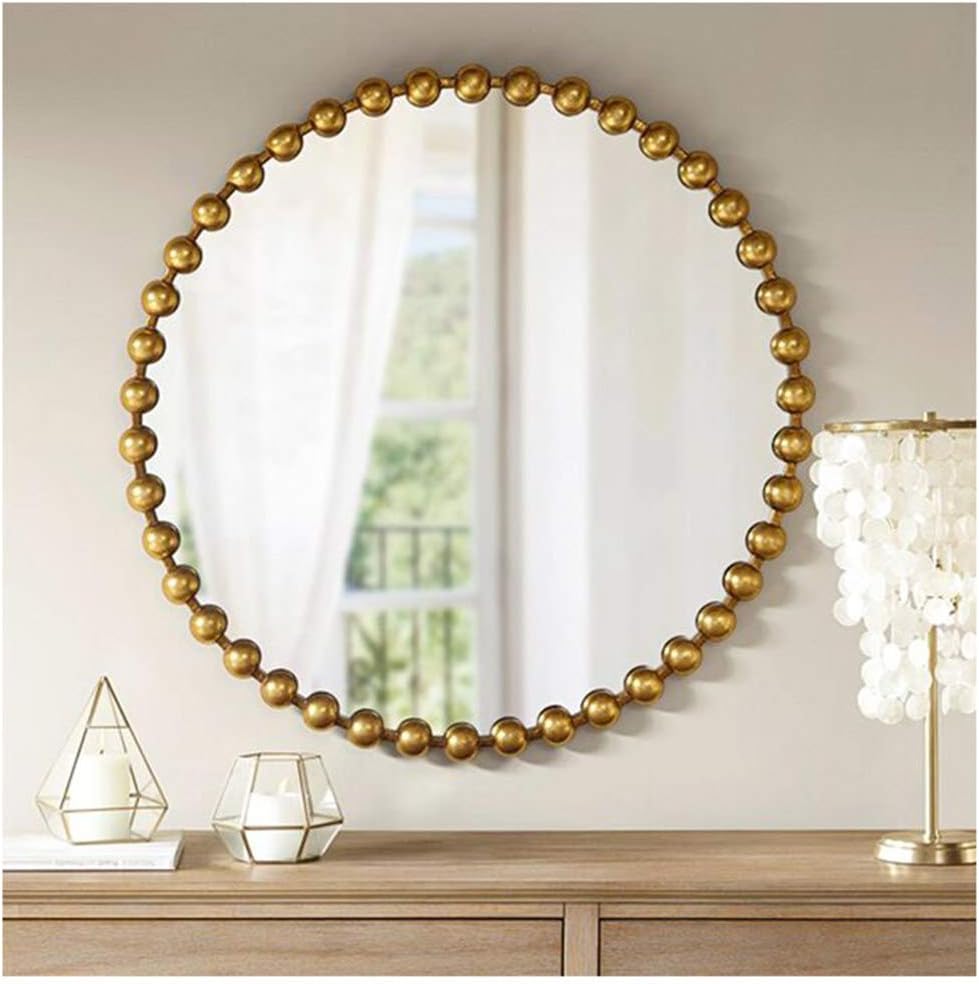 Wall Mirror for Bathroom , Bathroom Mirror Light Luxury Makeup Mirror Wall Hanging Sofa Background Wall Decoration Mirror Porch Fireplace Hanging Mirror Gold Silver 80cm ( Color : Gold , Size : 80cm(3