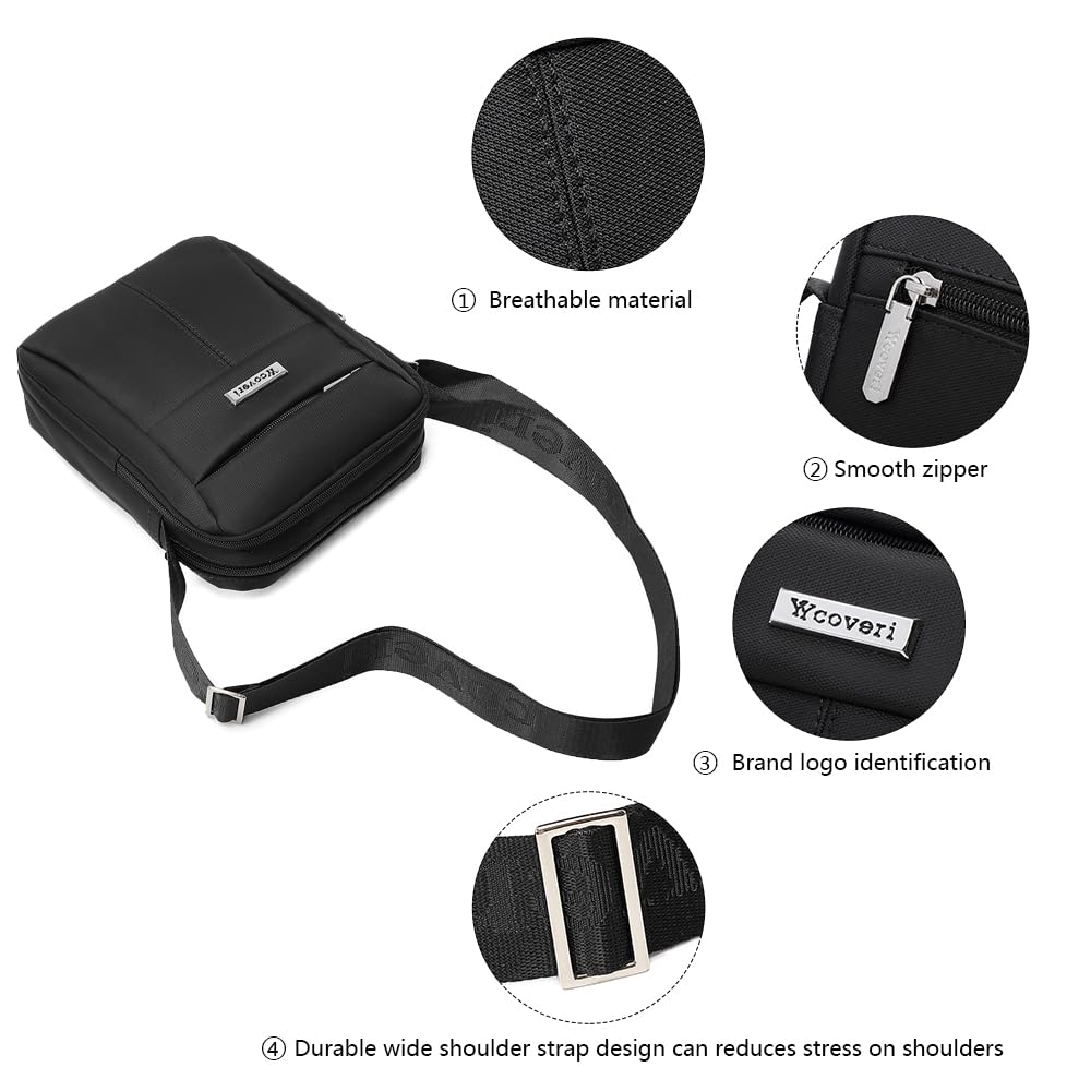 COVERI Borsello Uomo Tracolla Regolabile Impermeabile Messenger a Spalla per Viaggio Ufficio Lavoro Business e Uso Quotidiano