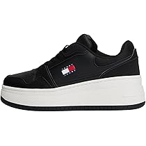 Tommy Jeans Donna Sneakers con Suola Alta Retro Basket in Pelle, Nero (Black), 35