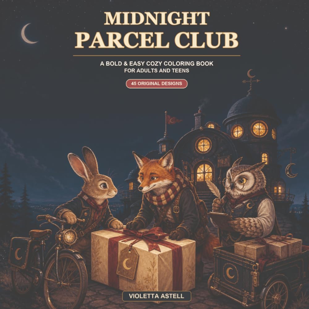 Midnight Parcel Club: A Bold & Easy Cozy Coloring Book for Adults and Teens