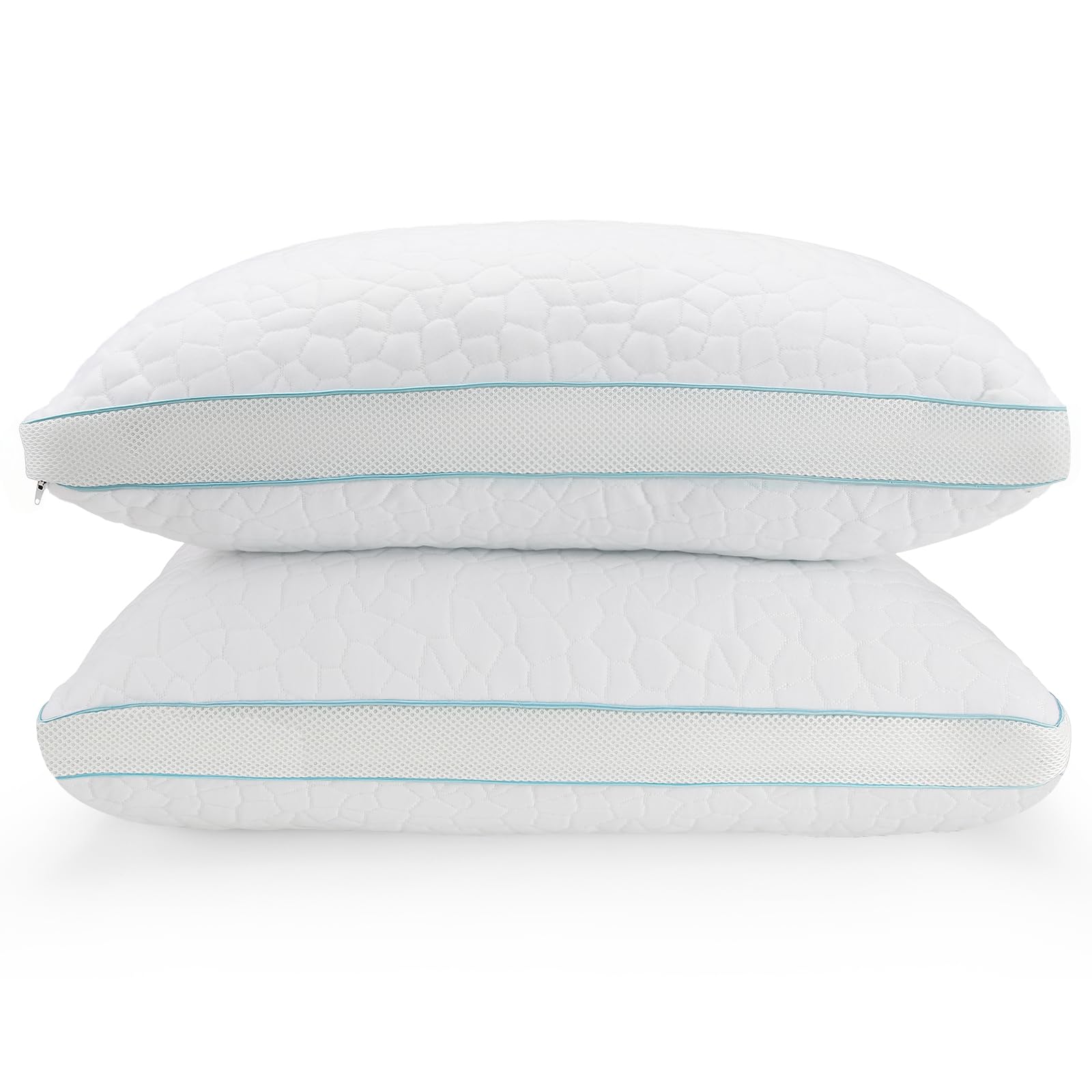 Shredded - Juego de 2 almohadas de espuma viscoelástica, altura ajustable y firmeza ajustable, funda de viscosa de bambú, transpirable y lavable, almohada ergonómica para dormir de lado, espalda y
