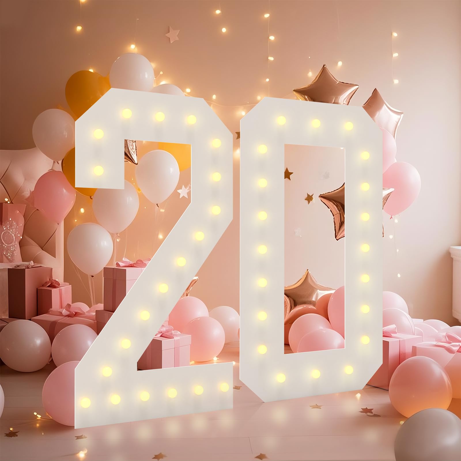 4FT Light Up Numbers, Marquee Numbers 4 Feet Tall Giant Number 20 Mosaic Big Number Sign for 20th Birthday Party Backdrop Anniversary Decorations, Pre-Cut Large Frame โ image 1