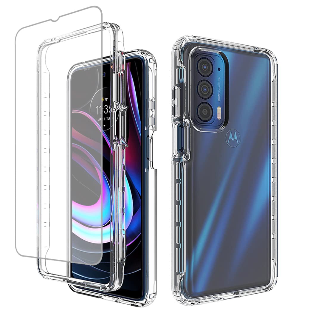 Bohefo Clear Case Compatible with Moto Edge 2021 Case, Moto Edge 5G UW with Tempered Glass Screen Protector, Cute Crystal Bumper Shockproof Protective