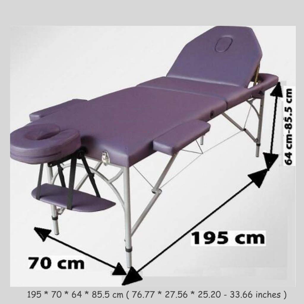 Mesas Plegables Masaje De Belleza Cama De Moxibustión Ancho 27.56 Pulgadas Respaldo Ángulo De Inclinación Cama De Tatuaje Portátil De Aluminio Ajustable (Negro 195 * 70 * 64)