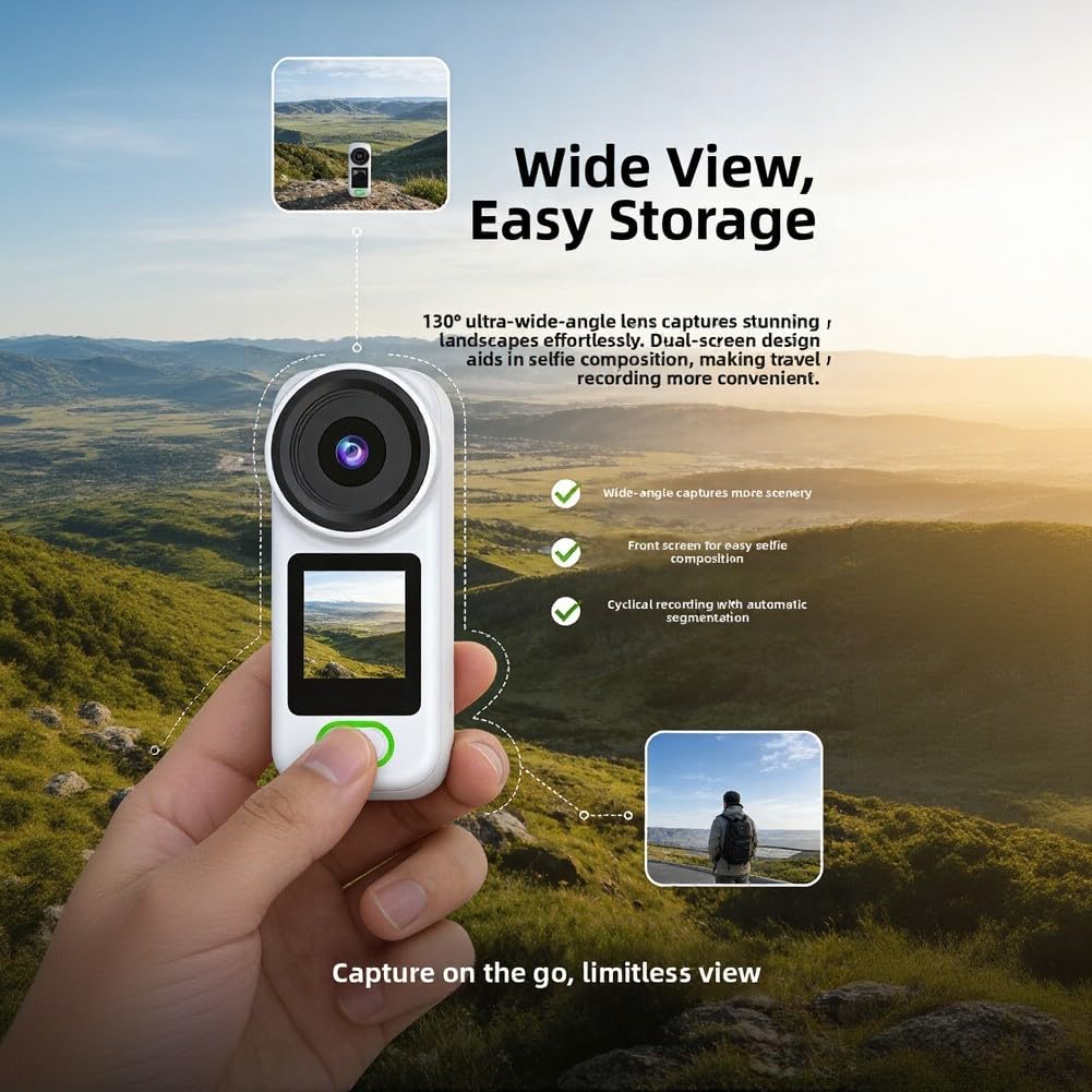 Action Camera compatta 4K con schermo HD da 1,44 pollici, foto da 12 MP e registrazione in loop per vlogger e appassionati di attività all'aperto (bianco)