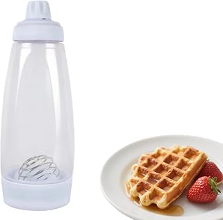 Pancake Batter Dispenser Bottle with Hand-Whisk Stirring Ball, Leak-Resistant Lid & Heat-Resistant Silicone Tip for Pancakes, Waffles, and Crepes.
