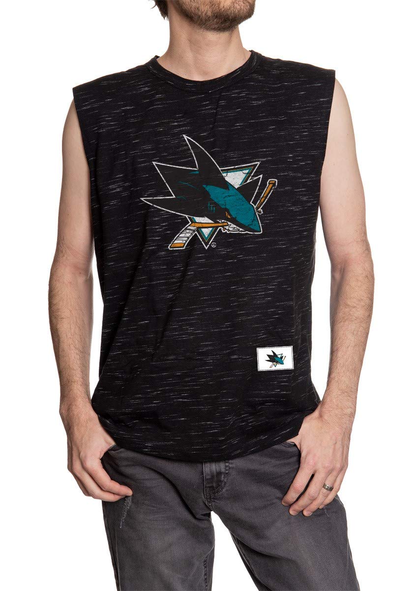 CalhounNHL Men's Team Logo Crew Neck Space Dyed Cotton Sleeveless T-Shirt