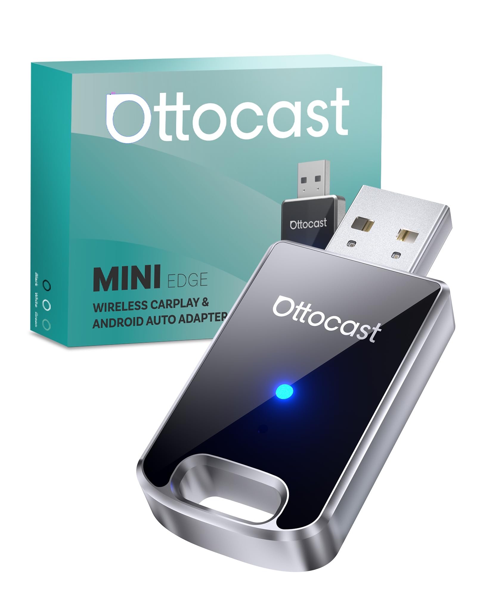 OTTOCAST Mini Adattatore Carplay Wireless, Ultima Versione 2026, 2 in 1 Converte CarPlay/Android Auto da cablato a wireless, Plug-&-Play, design compatto in metallo, riconnessione automatica